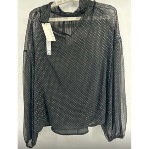 Sanctuary Evereve Sheer‎ Volume Metallic Top Blouse Black Large